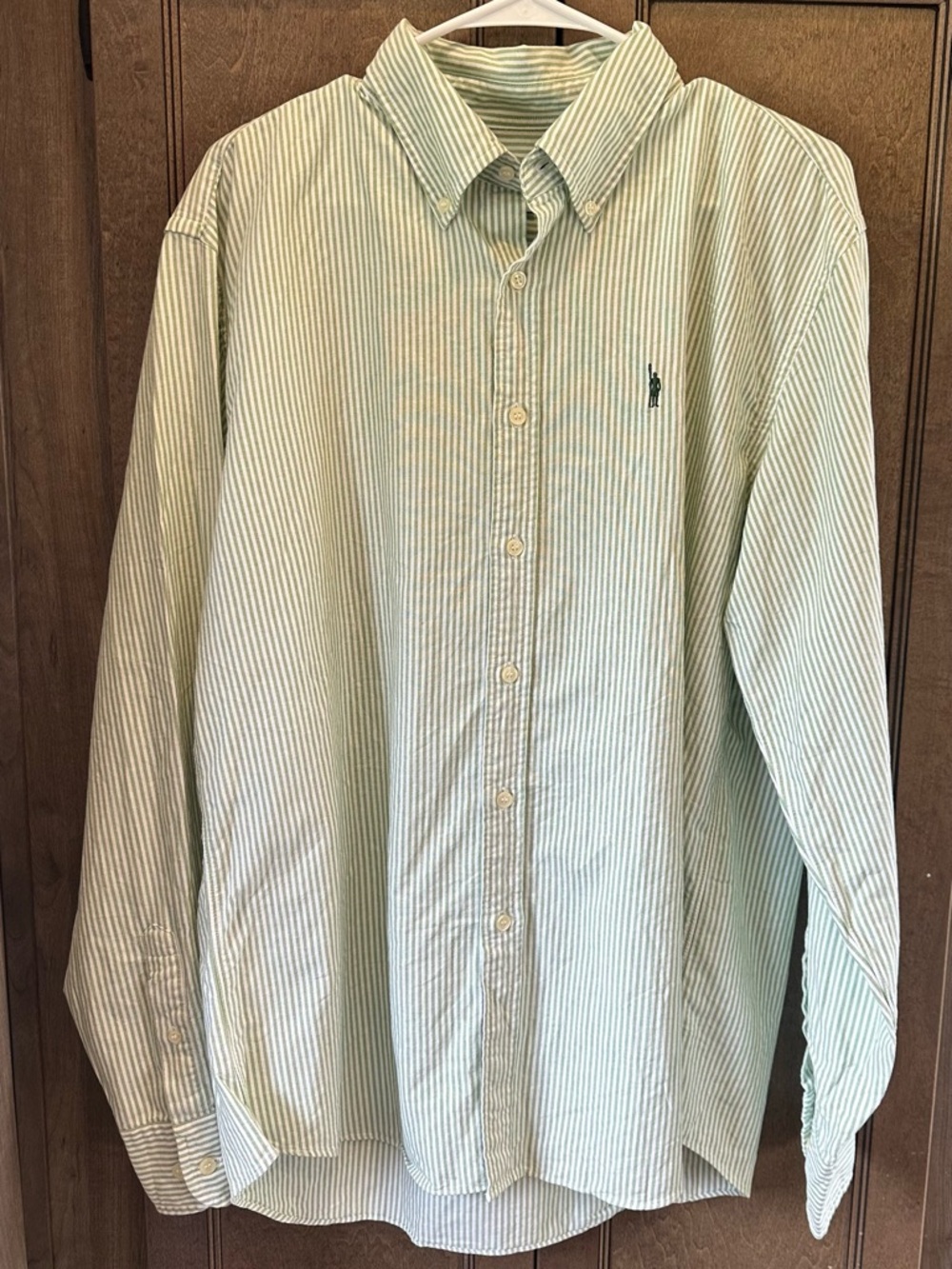 J. Crew Light Green and White Striped Button-Down Cotton Shirt Size XL